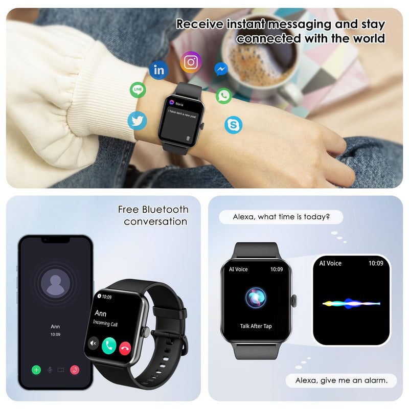 Smart Watch(Answer/Make Call), 1.85" Smartwatch for Men Women, 100+ Sport Modes, Pedometer, IP68 Waterproof Fitness Tracker, Heart Rate/Sleep Monitor, Smart Watches for Android & iOS (2 Straps)