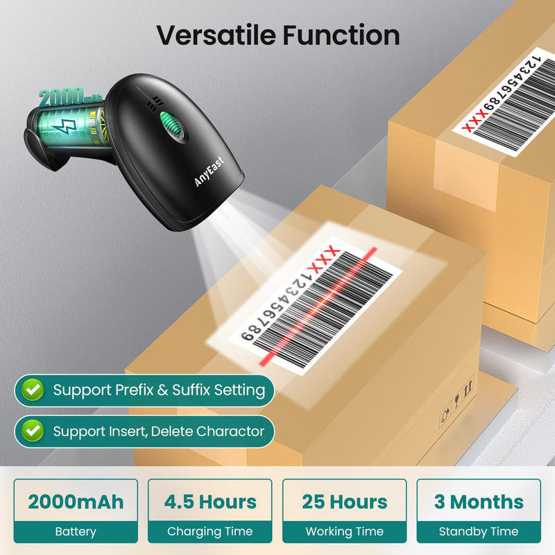 Barcode Scanner with Stand, Bluetooth and Wireless Barcode Scanner, Inventory 2D 1D QR Code Scanners for Computer POS, Handheld CMOS Image Bar Code Reader for Warehouse Library Supermarket Gray
