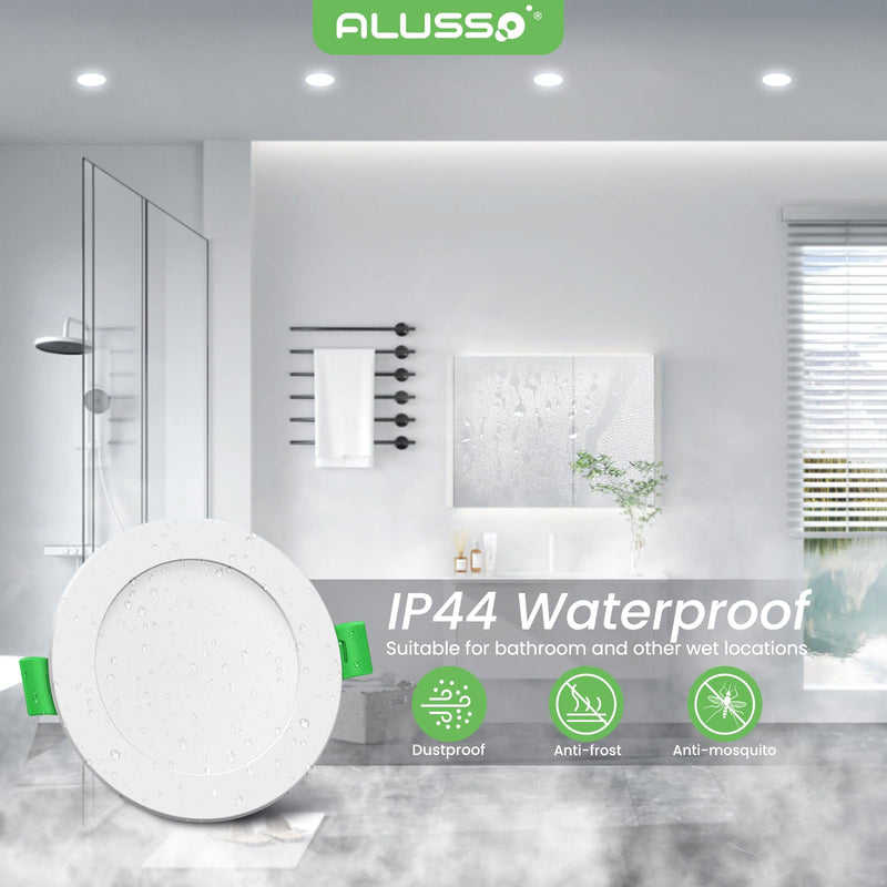 [AUSTRALIA] - ALUSSO LED Recessed Spotlight, 230 V, Flat IP44, 4 W LED Spotlights, 280 LM, Cool White 6500 K Recessed Lights, 30 mm Ultra Flat, Recessed Spot Hole 55-68 mm, Ceiling Spotlights for Bathroom, Kitchen Cool White 6500k, Set of 6 