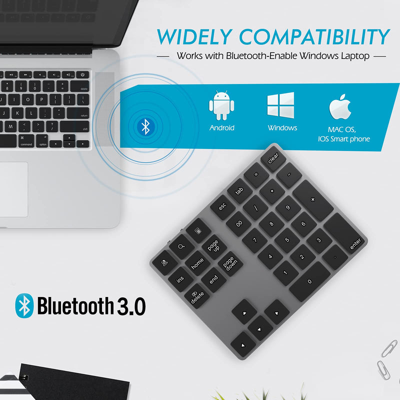Bluetooth Numeric Keypad, Foloda Aluminum Rechargeable 34-Keys Wireless Number Pad External 10 Keys Numpad Data Entry Compatible for Laptop MacBook Mac Windows