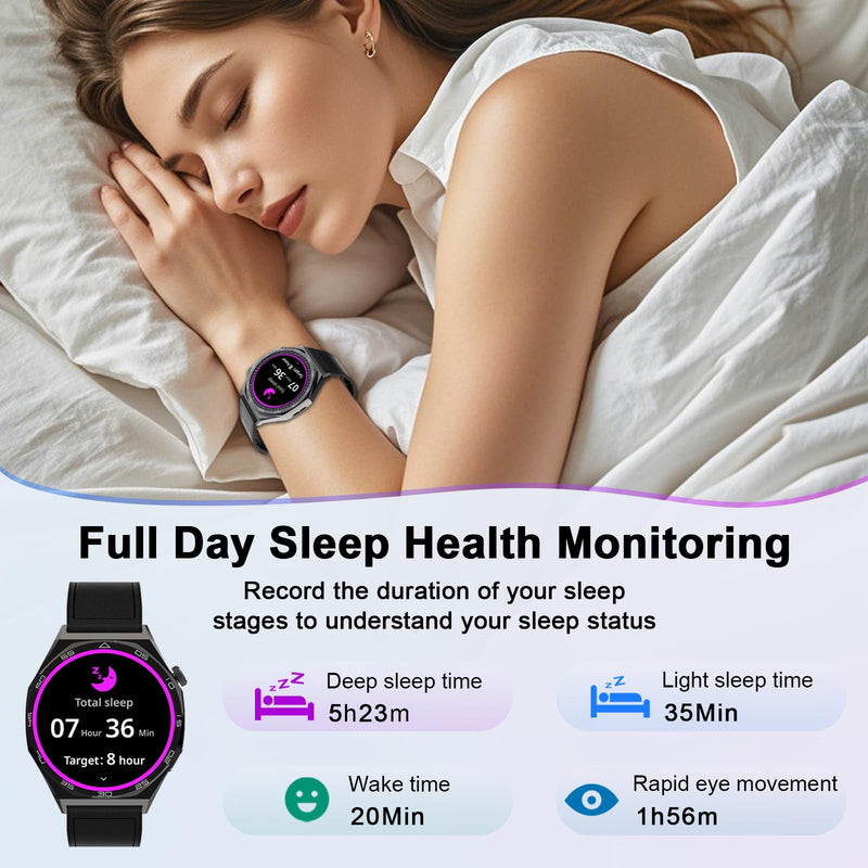AOC Smartwatch Fitness Sports Watch 1.43 AMOLED HD Touchscreen, AI GPT, Bluetooth Call, Voice Assistant‌, Heart Rate & Sleep Tracking Monitoring, IP67 Waterproof for Men & Women Black