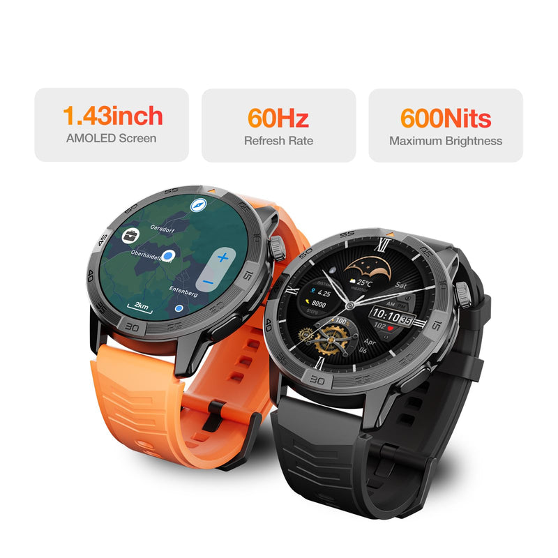 AGM Legion Pro Rugged Smart Watch, 1.43in AMOLED Display(60Hz, 600Nits), Shockproof & Drop-proof, 50M Waterproof, 100+ Sports Modes, Advanced Health Tracking, Bluetooth Calling, Compass & Built-in GPS