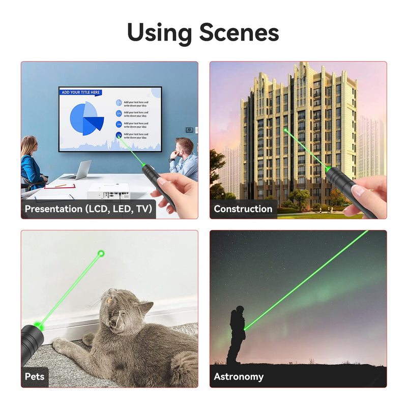 Rechargeable Green Laser Pointer high Power, 10000 Feet Long Range Laser Beam Light Pen, Strong Laser Pointer for TV LED LCD Screen, Green Laser Light for Dogs Cats Outdoor Hunting Teaching Black-Green Light