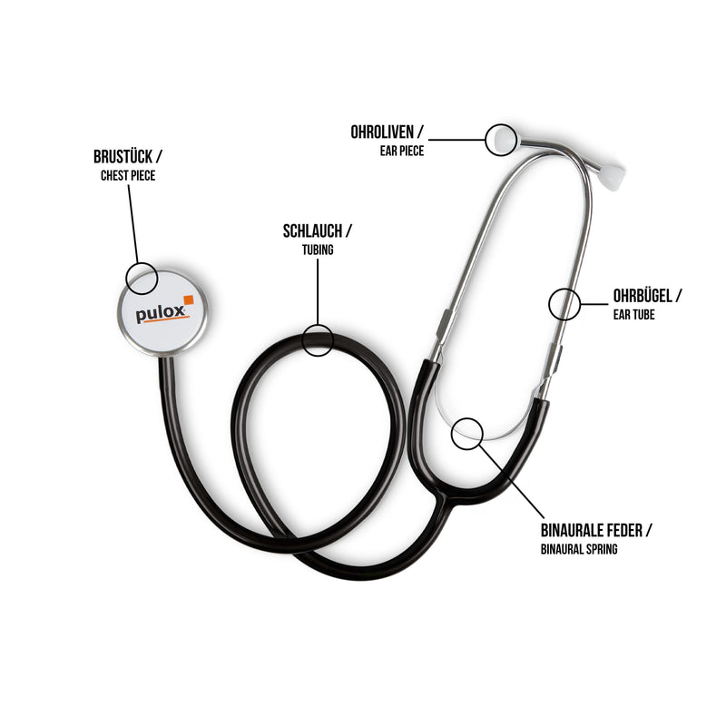 Pulox Flat Head Stethoscope for Respiratory Monitoring and Blood Pressure Monitoring in Black