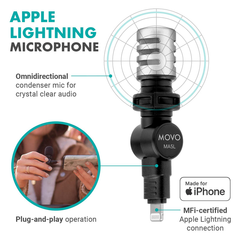 Movo iVlogSK Starter Kit for Content Creators - Smartphone Video Vlogging Kit for iPhone - includes Lightning Microphone, LED Video Light, Phone Holder, Grip, and Mini Tripod