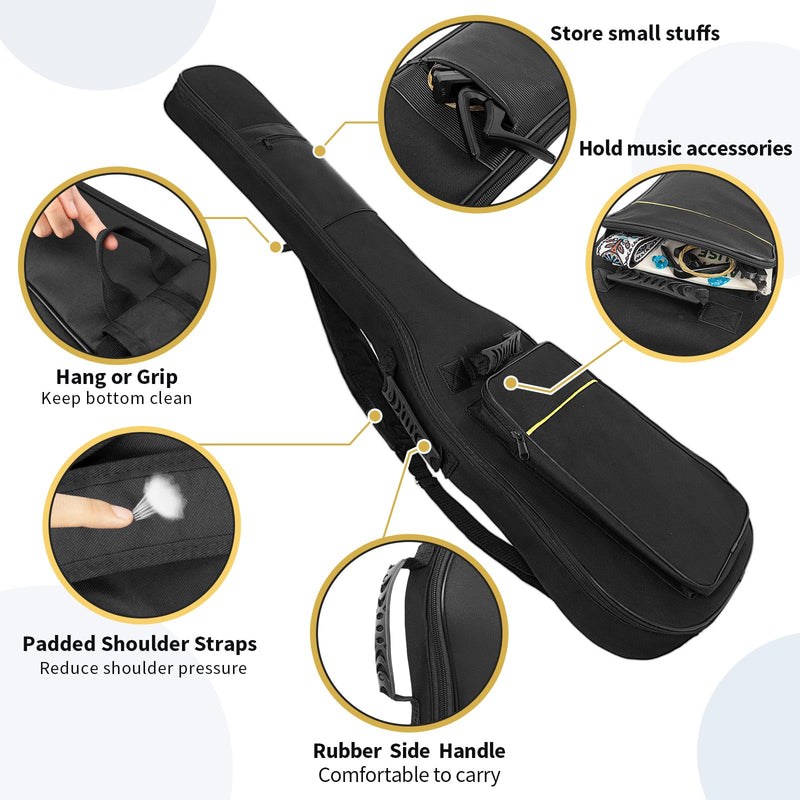 [AUSTRALIA] - 39 Inch Electric Guitar Bag Soft Guitar Case, 6 MM Thick Padded Electric Guitar Gig Bag Waterproof Guitar Backpack with Pockets, Black 