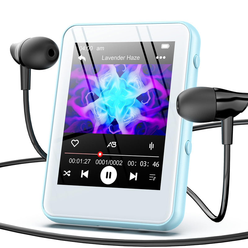 [AUSTRALIA] - Light Blue MP3 Player with Bluetooth 5.3, 32GB Touchscreen Portable Music Player,Built-in Speaker,FM Radio,Voice Recorder,HiFi Sound,Expandable to 128GB – Perfect for Running,Travel,Study & Relaxation Blue-32GB 