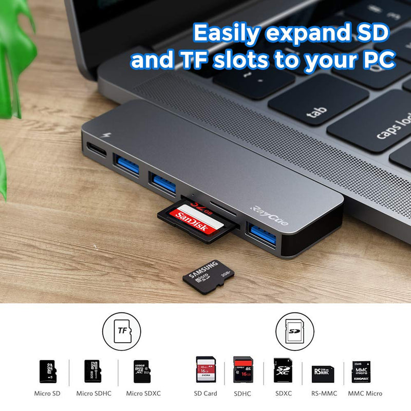 USB C Hub Adapter for MacBook Pro/Air M1 2020 2019 2018, 6 in 1 USB-C Accessories Compatible with MacBook Pro 13″ and 15″ with 3 USB 3.0 Ports, TF/SD Card Reader, USB-C Power Delivery