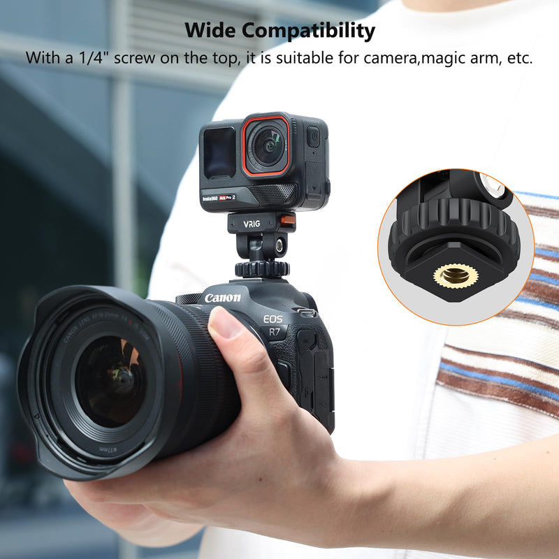 VRIG AC-44 Cold Shoe Adapter with Magnetic Quick Mount for Insta 360 Ace/Ace Pro 2, Action Camera Mount Adapter with 1/4" Thread Compatible DSLR Camera Hot Shoe, Tripod Accessories