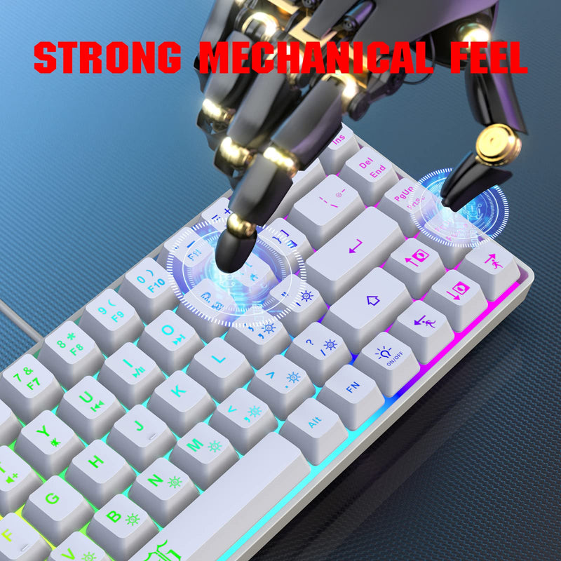 Snpurdiri 60% Percent Gaming Keyboard, Ergonomic Small Mini Gaming Keyboard, Compact RGB Backlit Keyboard for Windows, PC, Laptop, Gaming (68 Keys, White)