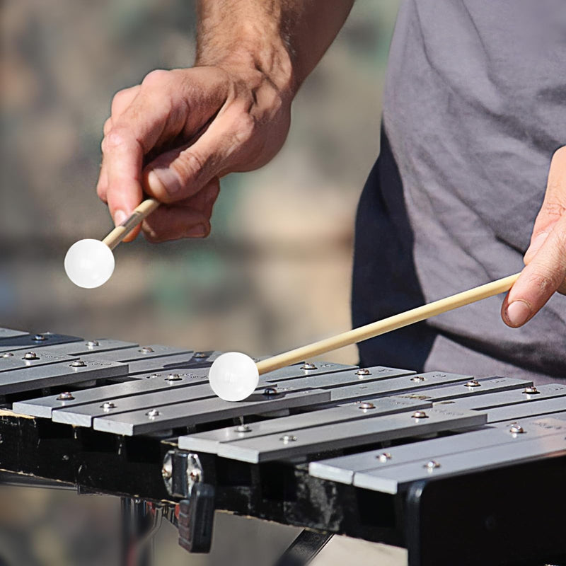 Marimba & Glockenspiel Percussion Mallets - Rubber Xylophone Sticks with Wood Handles(White)