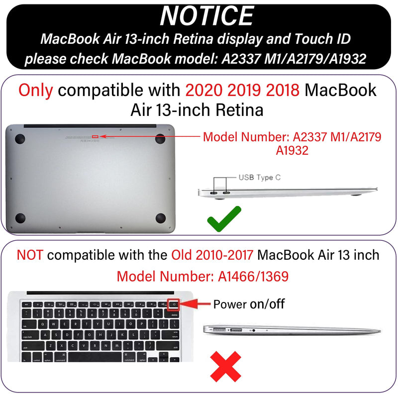 Compatible with MacBook Air 13 inch Case,2020 2019 2018 Release(A2337 M1 A2179 A1932) with Touch ID and 2 Pack Keyboard Protectors,Laptop Hard Shell (Black Wave Wavy) Black-A21