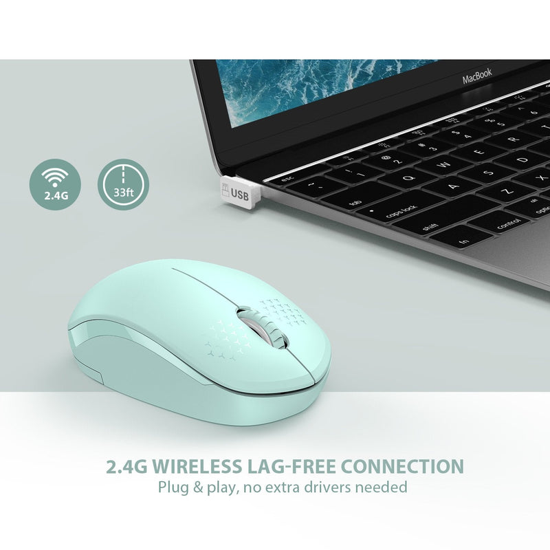 [AUSTRALIA] - seenda Wireless Mouse, 2.4G Noiseless Mouse with USB Receiver - Portable Computer Mice for PC, Tablet, Laptop with Windows System - Mint Green A Green 