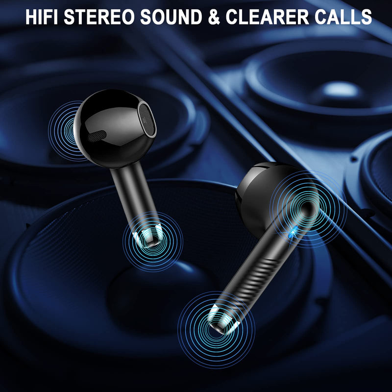 Jxrev J53 2 Pack Black and Dark Blue Wireless Earbuds, Bluetooth Ear Buds LED Power Display Headphones Bass Stereo, Earbuds in-Ear Noise Cancelling Mic, 40H Playback Mini Case