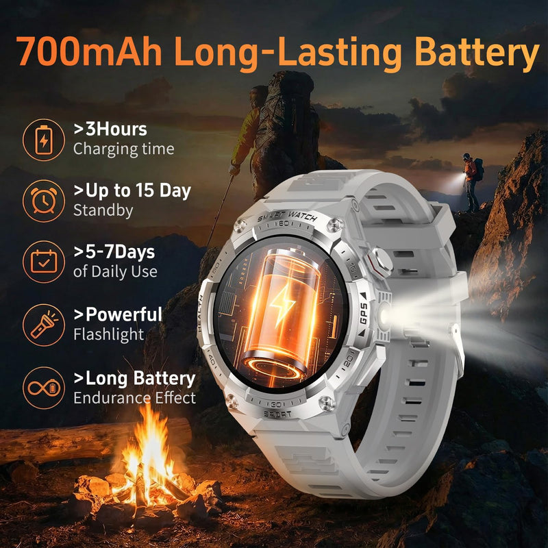 Military Smart Watch for Men with Built-in GPS,115 Sport Mode Fitness Tracker，24/7 Heart Rate Sleep Monitor，Answer/Make Calls/60 Days Battery,3ATM Waterproof Smartwatch for Android iPhone,Silver