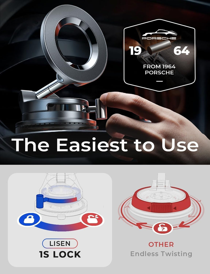LISEN 2 Pack for Magsafe Car Mount, Magnetic Phone Holder for Car, Strong Magnetic Car Phone Mount, 89 LBS Suction Phone Mount Vacuum, Dashboard Gifts Phone Holders for Your Car Mount for iPhone 17 | 2400gf Strong Magnetic Power, 360° Adjustable Dashbo...