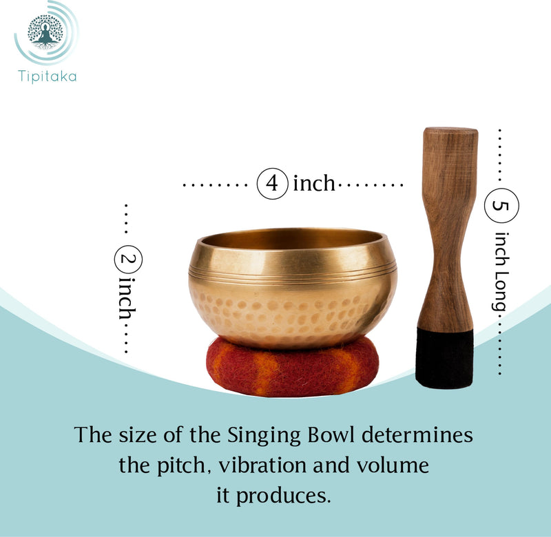Tibetan Singing Bowl Set - Yoga and Meditation Sound Healing -for Stress Relief and Mindful Living -100% Hand-hammered in Nepal Sound Bowl for Meditation (Bronze 4 inch) Bronze 4 inch