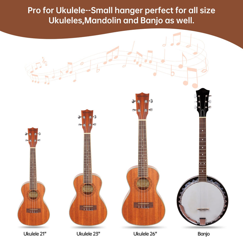 Ukulele Wall Mount Hanger, Ukulele Hanger Holder For Ukele Concert Pineapple Soprano Tenor Baritone Mandolin and Banjo, Black Walnut Hardwood Ukulele Wall Hook Display For Home, Studio, Concert.