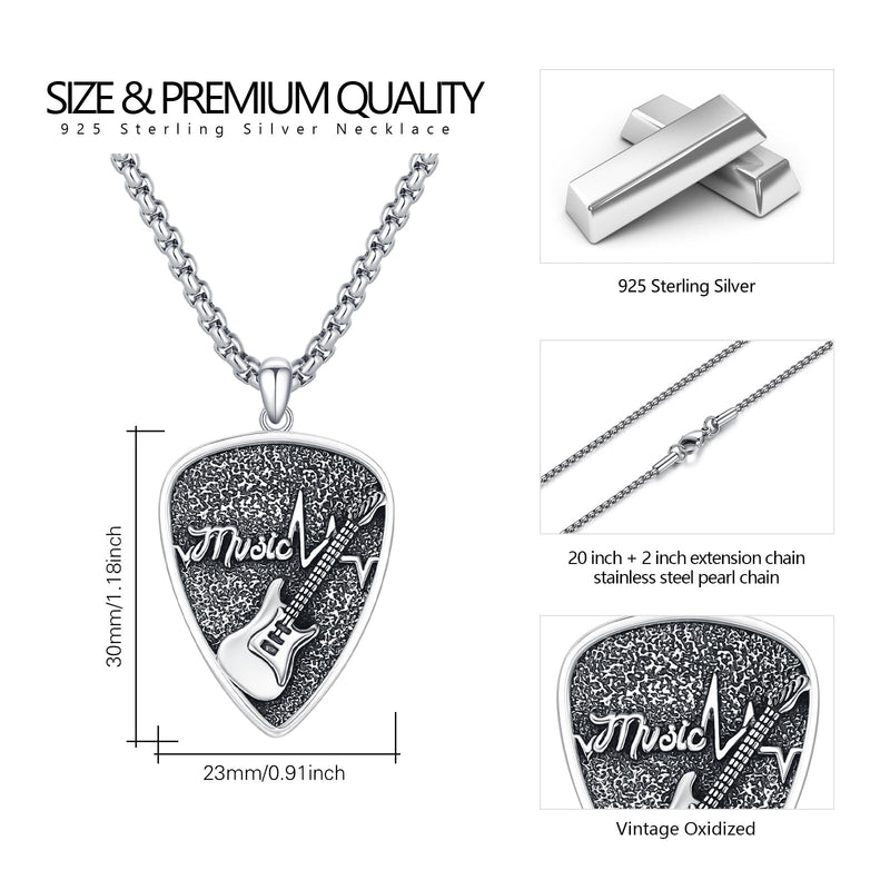 OHAYOO Sterling Silver Guitar Pick Pendant for Men – Music-Inspired Rock Jewelry – Music Gift for Guitar Players & Music Lovers Retro