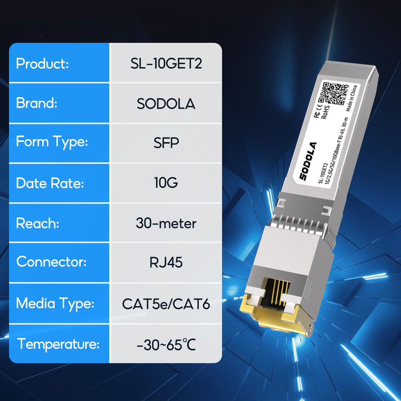 SODOLA SFP Module | 10G SFP+ RJ-45 Copper Transceiver for SODOLA,SFP to Ethernet,Plug and Play,Hot Pluggable,Up to 30m Distance Copper SFP Module