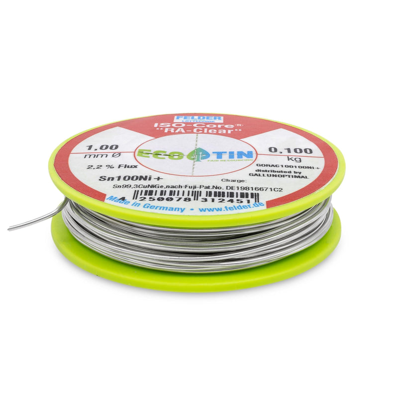 GALLUNOPTIMAL by FELDER Soldering Wire Sn100Ni+ for Stronger Oxidized Soldering Points | 1.0 mm | 100 g Spool | Lead-Free with 2.2% Flux RA-Clear | REM1 | for Electronics, Cables and Electrical 100g Spule / 1,0mm Durchmesser