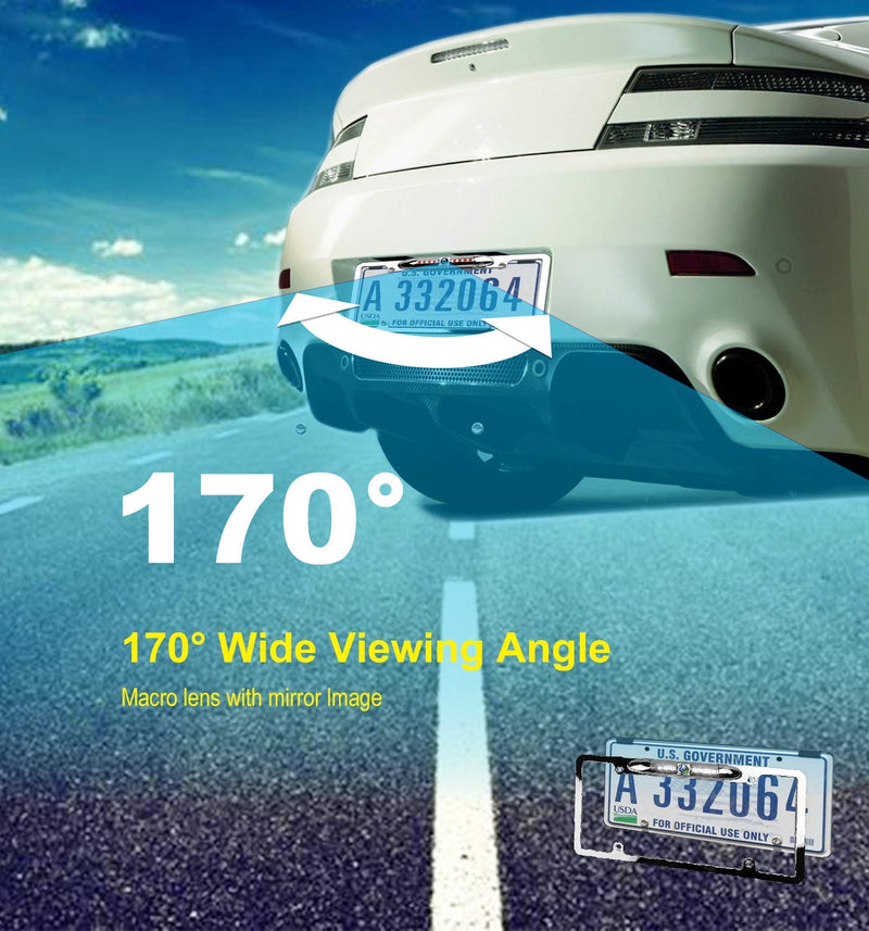 JPP License Plate Camera, Universal Car Rear View Camera with LED Night Vision, 170 Wide View Angle, Waterproof, Long Service Life for Vehicles Truck Van SUV