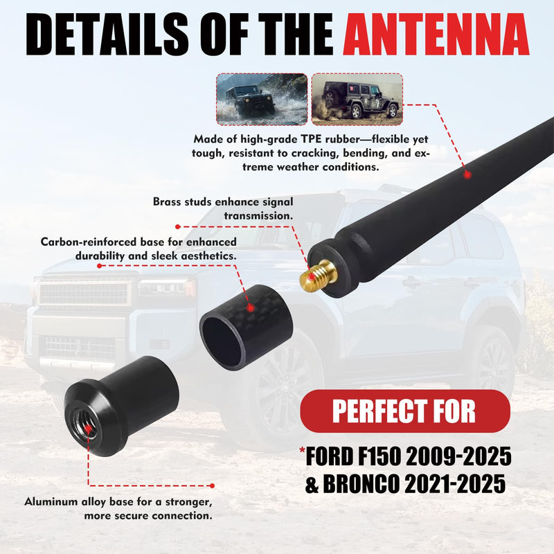 [AUSTRALIA] - 7 Inches Short Antenna for Ford F150 2009-2025 & Bronco 2021-2025, Rubber Replacement Antenna, F150 Accessories, Internal Copper Coil for Enhanced AM/FM Reception & Car Wash Proof, Easy Installation 