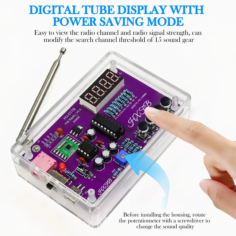 FM Radio Kits, DIY Soldering Projects 87-108MHz Radio Module, DIY Radio FM Receiver Kit, FM Radio DIY Kit for Learning and Teaching, with Acrylic Housing