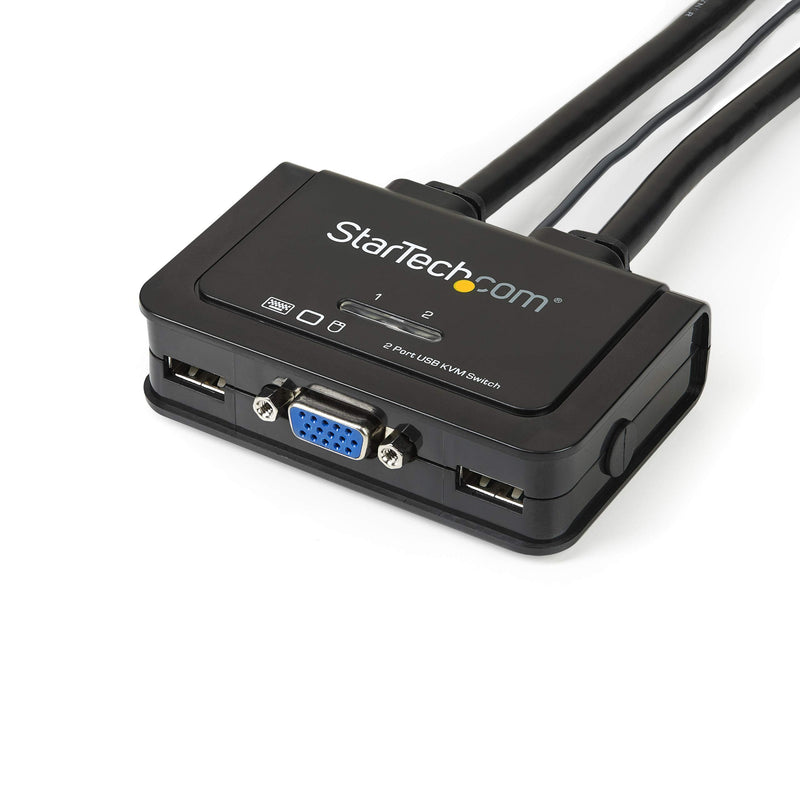 StarTech 2-Port USB VGA Cable KVM Switch 2048x1536 USB Powered (SV211USB) | Integrated KVM cables and remote switch, USB powered, Dual, Push-button hotkey or software switching, Compact