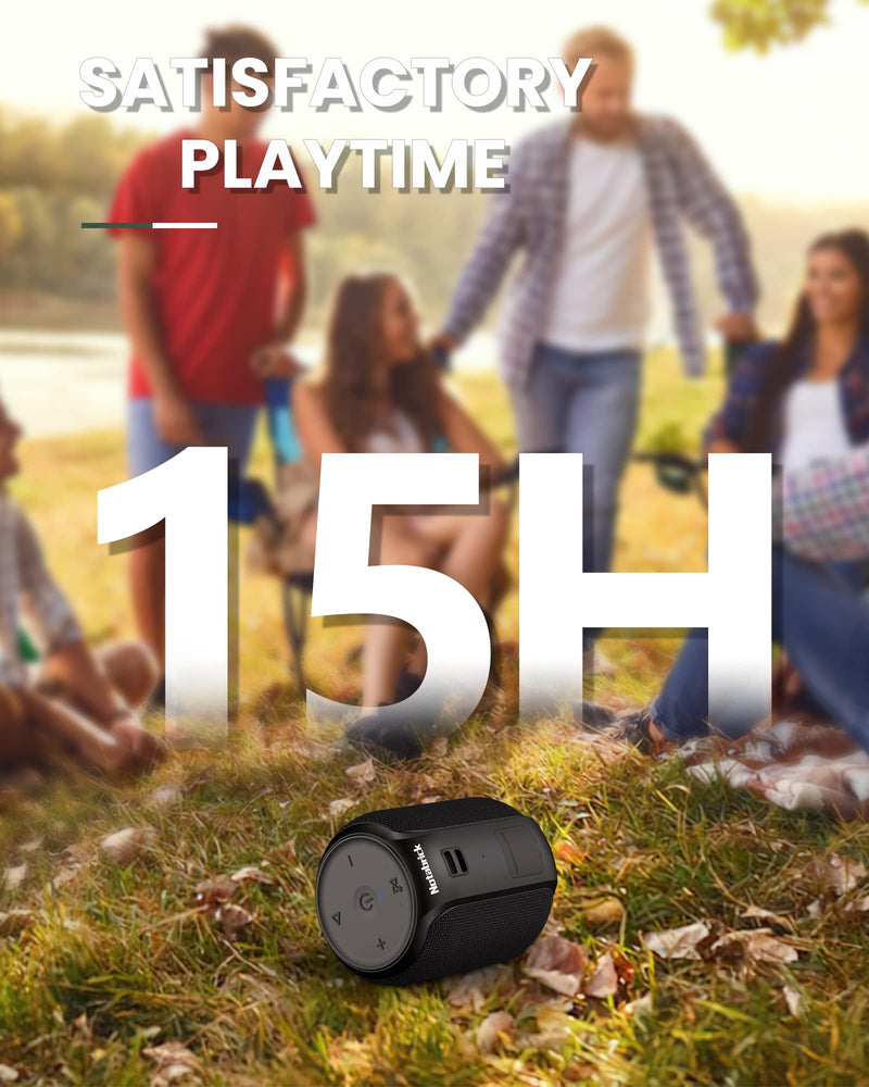 NOTABRICK Bluetooth Speakers, 15W Portable Speakers Bluetooth Wireless V5.0 with Stereo Sound, Active Extra Bass, IPX6 Waterproof Shower Speaker, Double Pairing, for Party, Home Theater, Game Theater 1PCS-Black
