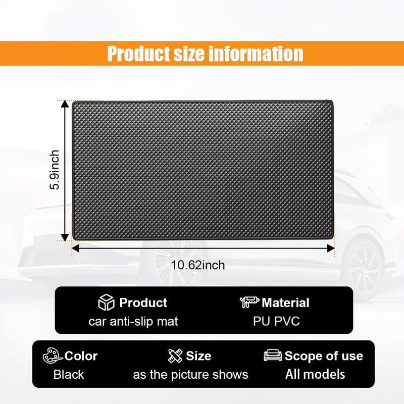 Car Dashboard Anti-Slip Mat, 10.6"×5.9" Universal Car Dash Sticky Rubber Mat, Multifunctional Non-Slip Adhesive Pad Auto Dash Gripping Mat for Cell Phones, Keys, Coins, Sunglasses (Grid) Grid