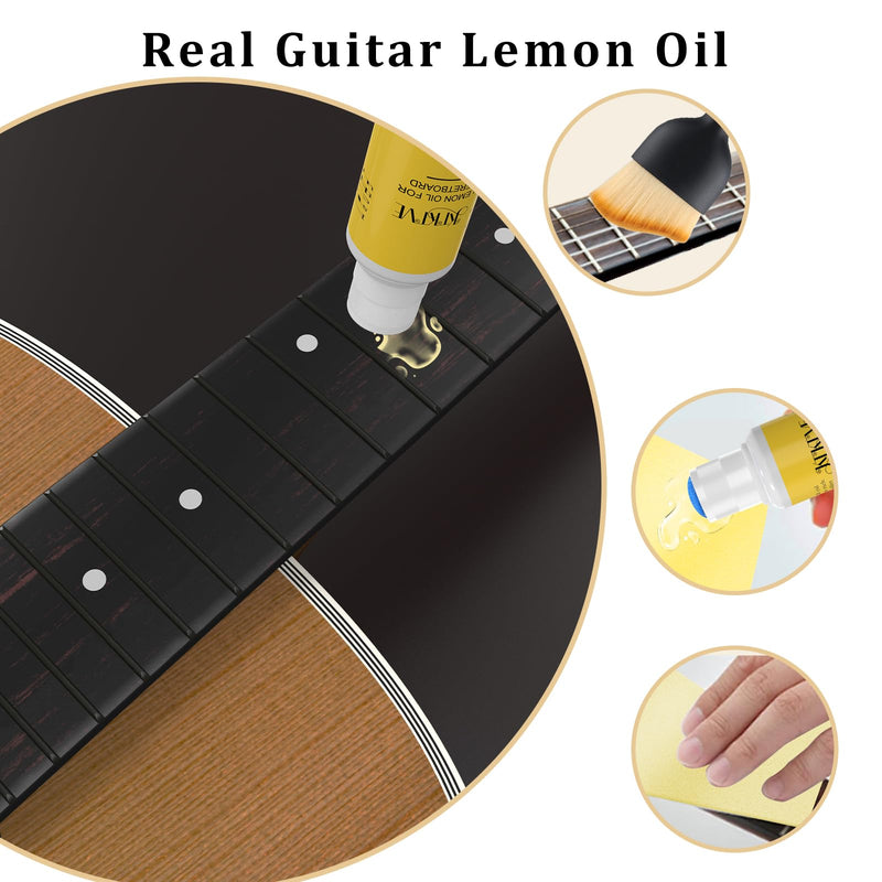 Guitar Cleaning Kit – 8-Pack Complete Care Set with Innovative Sponge Applicator | Guitar Cleaner, Lemon Oil(fretboard oil), Polish Wax, String Cleaner, Winder, Brush & Microfiber Cloth Sponge Tip