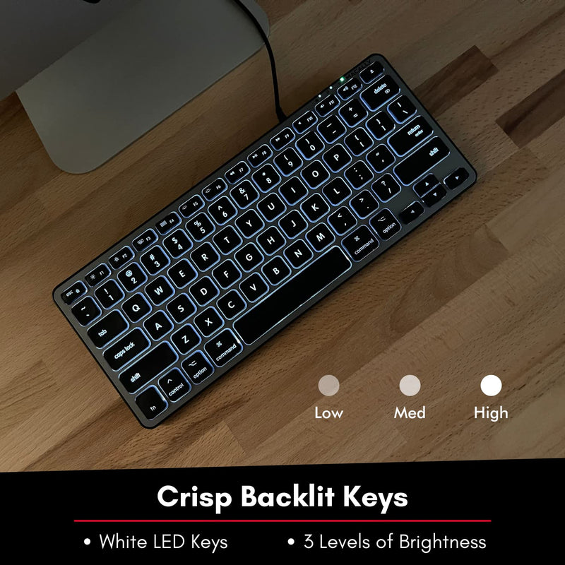Macally Backlit Mac Keyboard Wired - The Perfect Size and Lighted - Slim and Compact Apple Keyboard with 3 Level Brightness LED Keys - Small Wired Keyboard for Mac, MacBook Pro/Air, iMac (Space Gray)