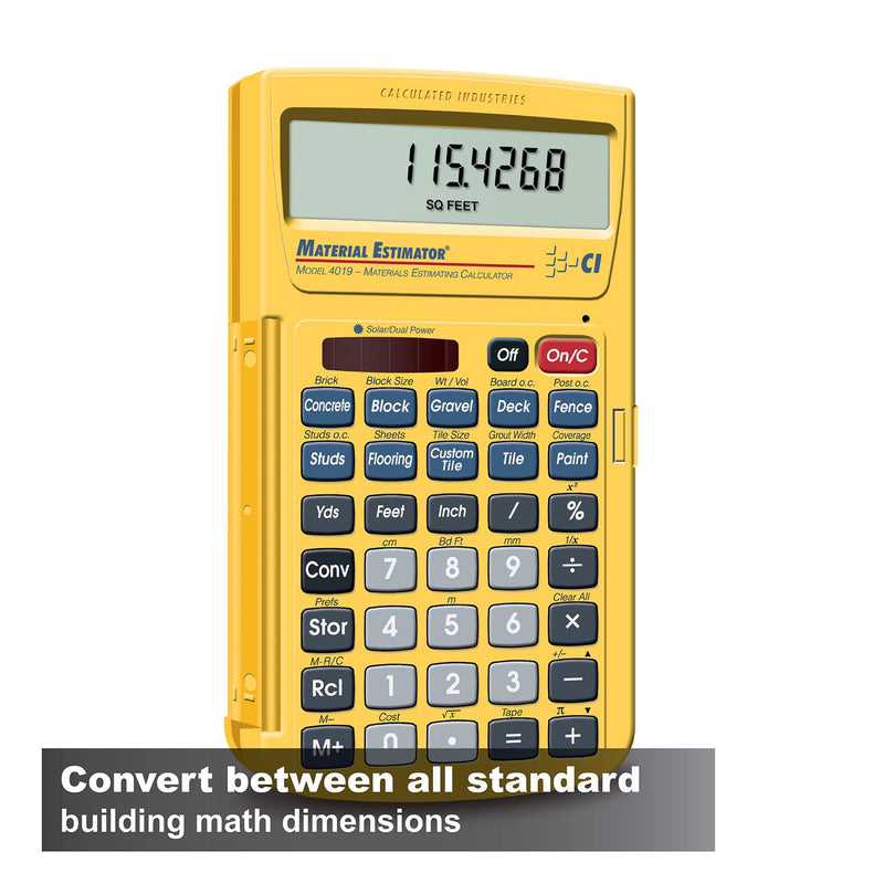 Calculated Industries 4019 Material Estimator Calculator | Finds Project Building Material Costs for DIY’s, Contractors, Tradesmen, Handymen and Construction Estimating Professionals,Yellow | Building Materials Quantities and Costs for DIY’s, Contracto...