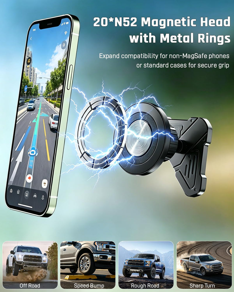 Car Vent Phone Holder for Ford F150 2015-2020 & Super Duty 2017-2021 | Expedition 2018-2021, CNC-Machined Aluminum Air Vent Mount with Magnetic and Spring Clamp Heads, 45° Adjustable Truck Bracket