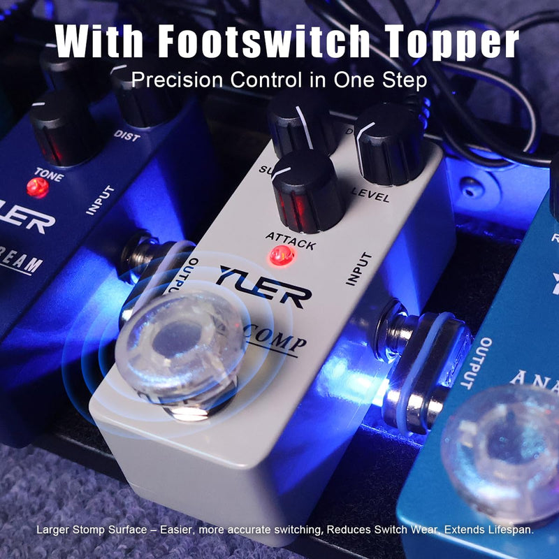 YUER Beginner Guitar Compressor Pedal Mini Dyna Compression Effect Pedal for Electric Guitar Analog Comp Easy to Use True Bypass Aluminum Case with Footswitch Cap