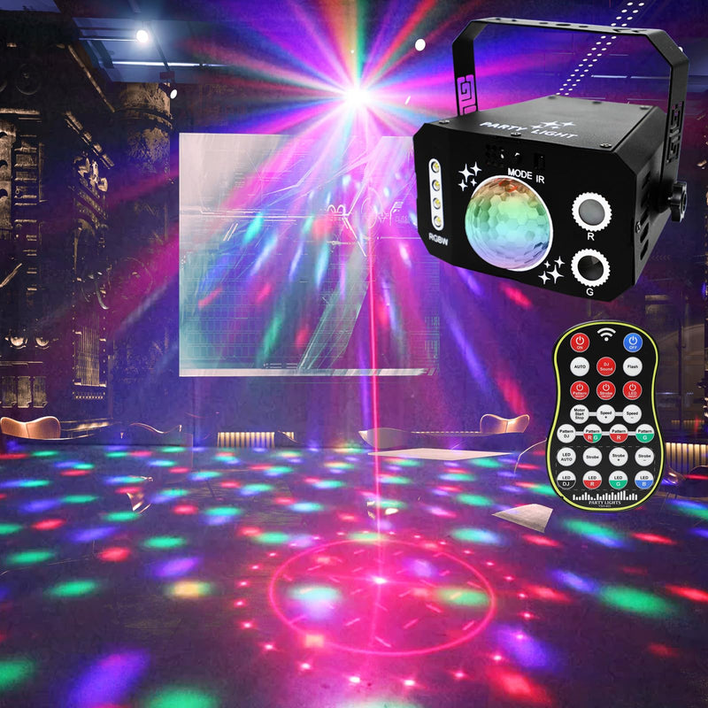 3 in 1 USB Sound Activated Party Light Disco Ball Lights,RGBW 4 Lens Dj Strobe Stage Lighting with Remote Control for Parties Indoor Dance Karaoke KTV Show Club
