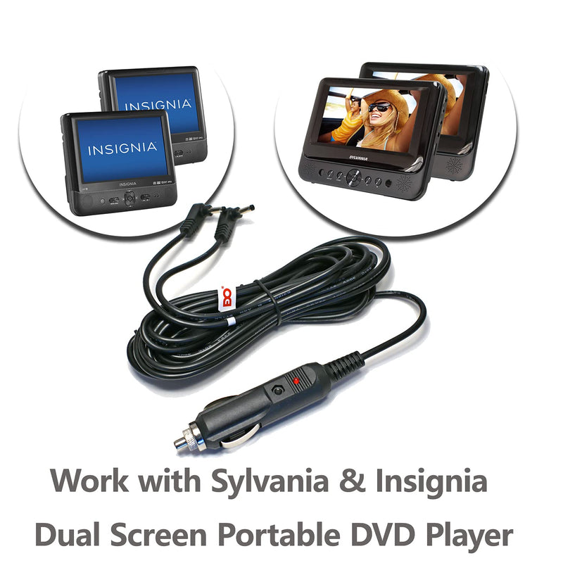 EDO Tech 11' Long Dc Vehicle Adapter Car Charger Power Cord for All Sylvania Insignia 7" 9" 11" Dual Screen Portable DVD Player