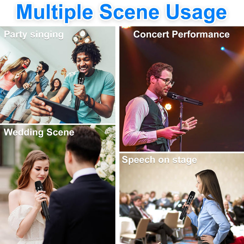 Wireless Rechargeable Metal Handheld UHF Karaoke Microphone, 160Ft Range, 2 Mics, 1 Receiver, 6-8Hrs Battery Life
