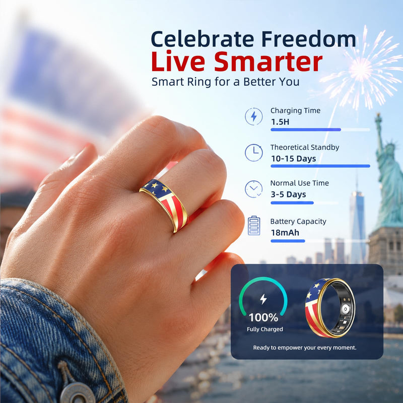 Smart Ring Fitness Tracker Men & Women, Health Sleep Tracker (Gold, #8) | Heart Rate, Blood Oxygen, HRV, Stress Monitor, No Subscription, IP68 Waterproof, iOS & Android