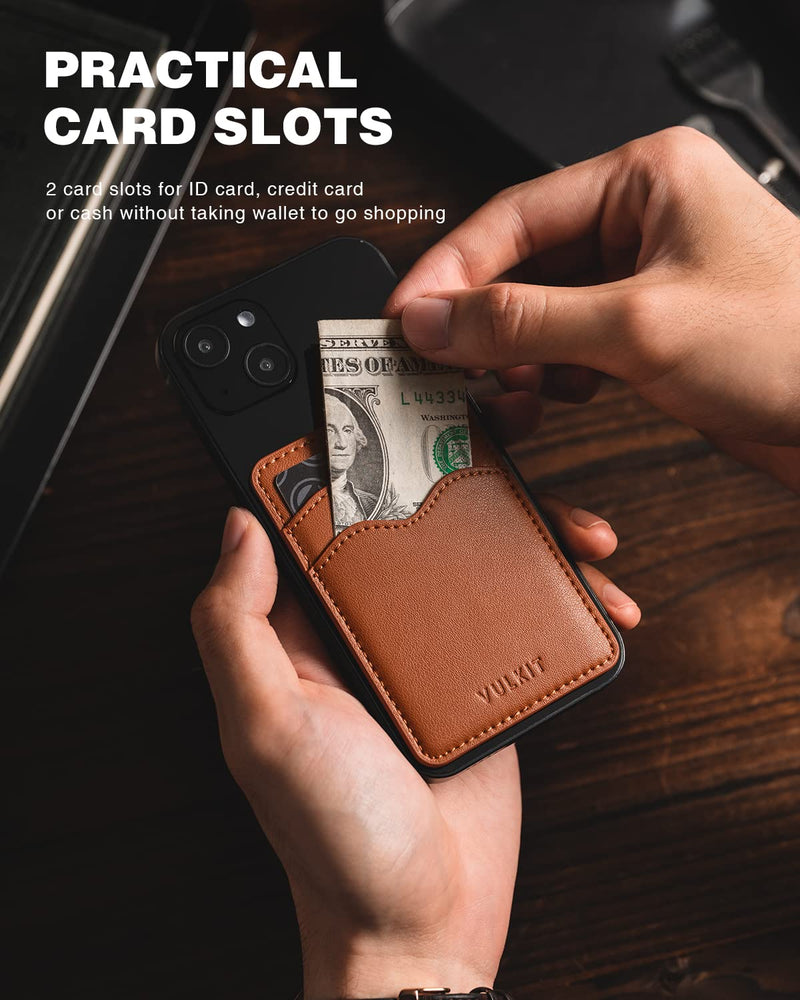 VULKIT Phone Card Holder Slim Leather Adhesive Pocket RFID Blocking Credit Card Sleeves Sticker for Back of Smartphone(Brown) Brown