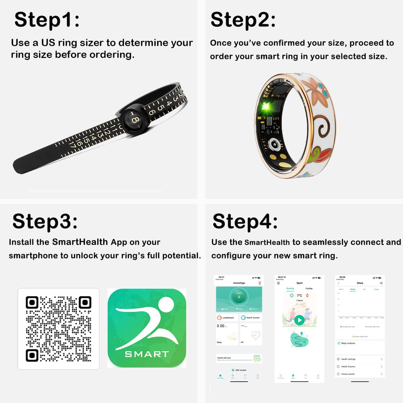 Smart Ring for Women Health Ring Fitness Ring with Enamel Fitness Tracker | Heart Rate Monitoring Sleep Monitor Distance Pedometer Calorie No Subscription Fee for Android iOS 8# gold