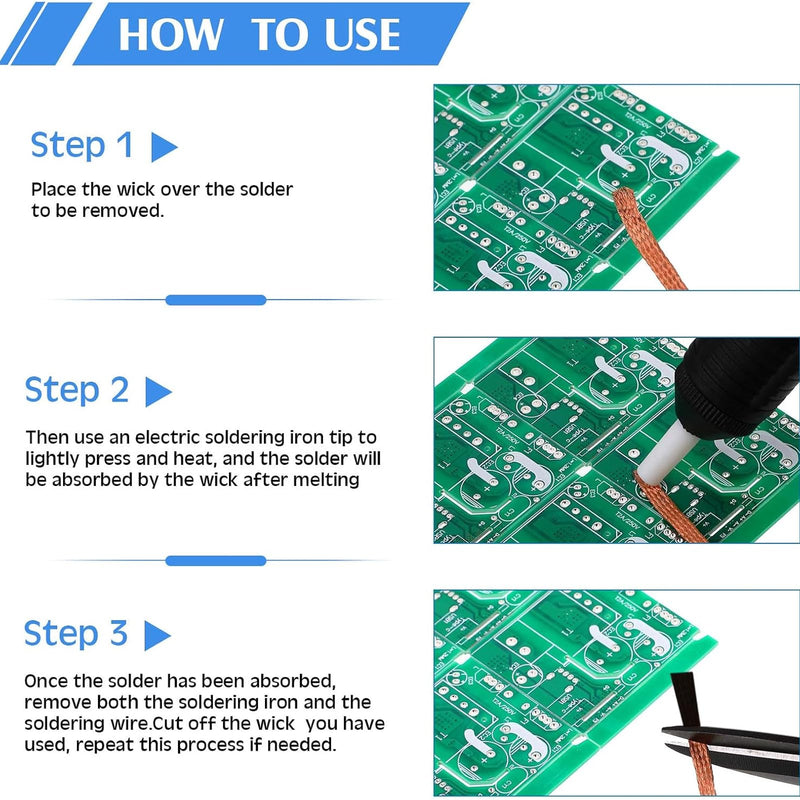 Pack of 3 Desoldering Braids - Copper Desoldering Wire (2.5 mm x 3 m, 3.0 mm x 3 m, 3.5 mm x 3 m) | Ideal for Desoldering and Removing Solder at Solder Points | High Thermal Conductivity Soldering