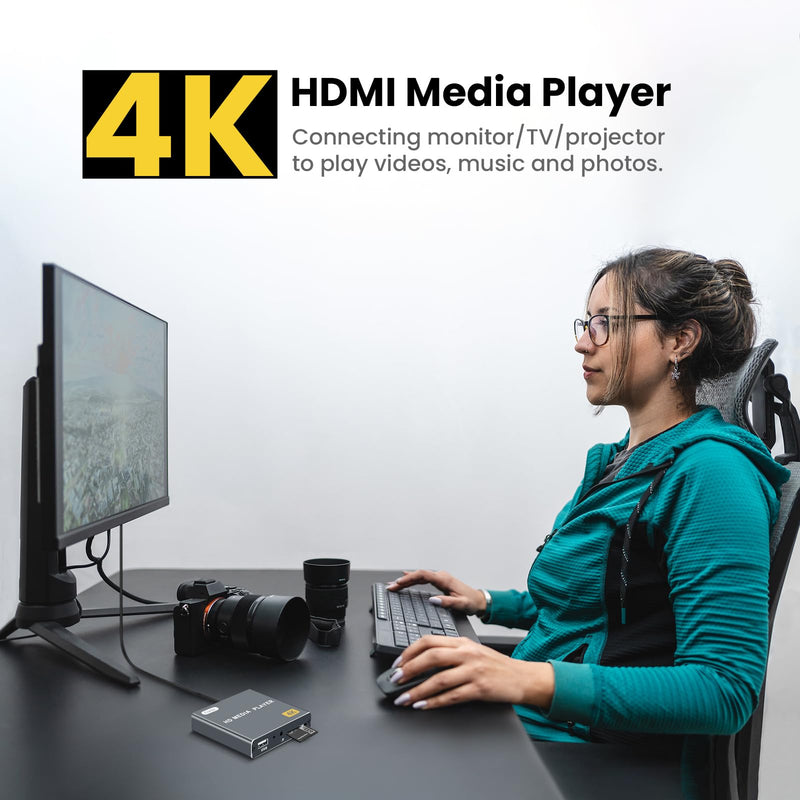 [AUSTRALIA] - 4K Ultra HD Digital Media Player, TV MP4 Video Player, Mini Digital Signage HDMI Media Players for USB Drive/SD Card, H.265/HEVC, Looping Auto Play, with AV Output (Grey) 