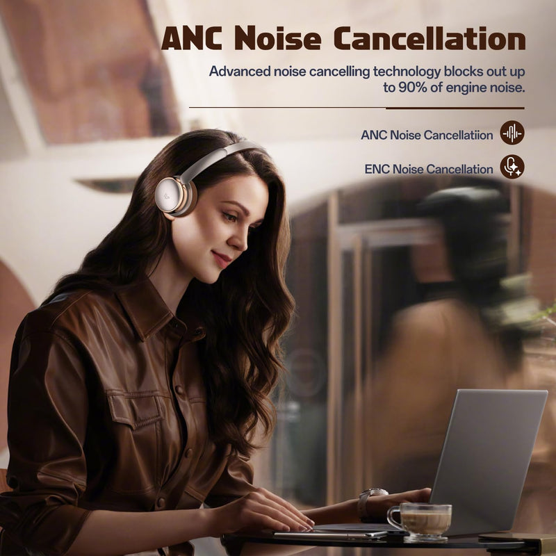 Nova Active Noise Cancelling Headphones, Wireless Over Ear Bluetooth Headphones, Bluetooth 5.4 Wireless Headset with Mic,Hi-Fi Quality Sound 58H Playtime (Sliver) Sliver