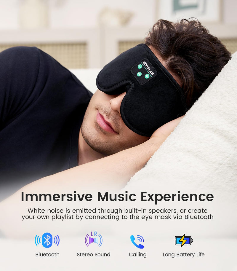 Bluetooth Sleep Mask, Boodlab Sleep Mask with Bluetooth Headphones, Sleeping Headphones for Side Sleepers Travel Yoga, Cool Tech Gadgets Unique Gift for Valentine's Mother's Day Birthday Christmas Black Gray