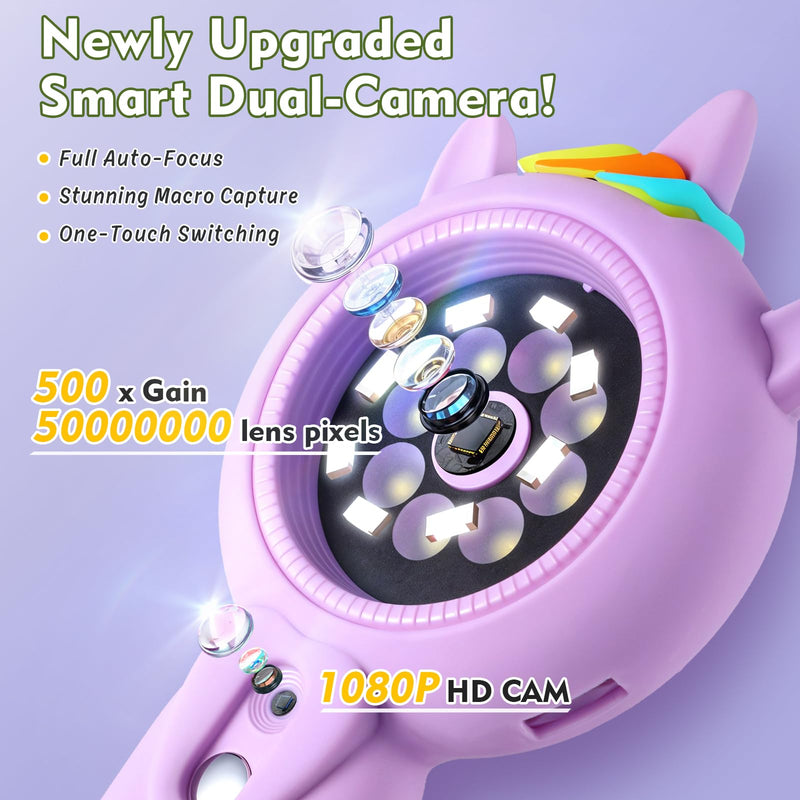 [AUSTRALIA] - Kids Microscope- 500x Magnification,16X Zoom,Handheld Microscope for Kids with HD Cam,Portable Science Learning Tool,Christmas Birthday Gifts for Boys Girls Aged 3-12 (Purple) Purple 