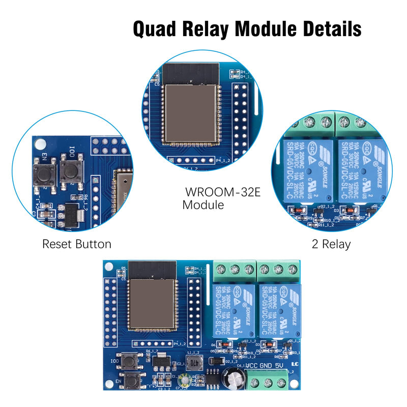 Binghe ESP Relay 2-Channel Module, ESP-32 Relay Development Board with 4 MB Flash Dual WiFi DC5-60V Power Supply for Secondary Development Learning (LC-Relay-ESP32-2R-D5)