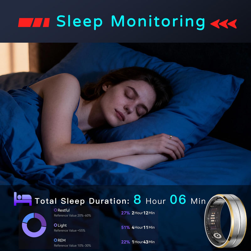 Smart Ring for Women Men, Tungsten Steel Fitness Tracker Ring with Sleep Monitoring,Step Counting, Heart Rate,No Subscription Fee,IP68 Waterproof for iPhone and Android Black-Gold #12