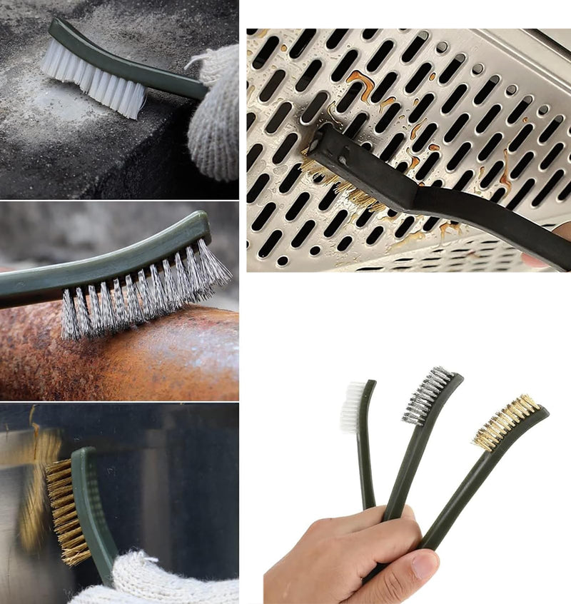 6 Pieces Metal Brush with Double Ended + 4 Pieces Cleaning Tips, Mini Metal Brushes for Cleaning Slag and Roller